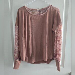 Womens Long Sleeve Top with Patterned Sleeves